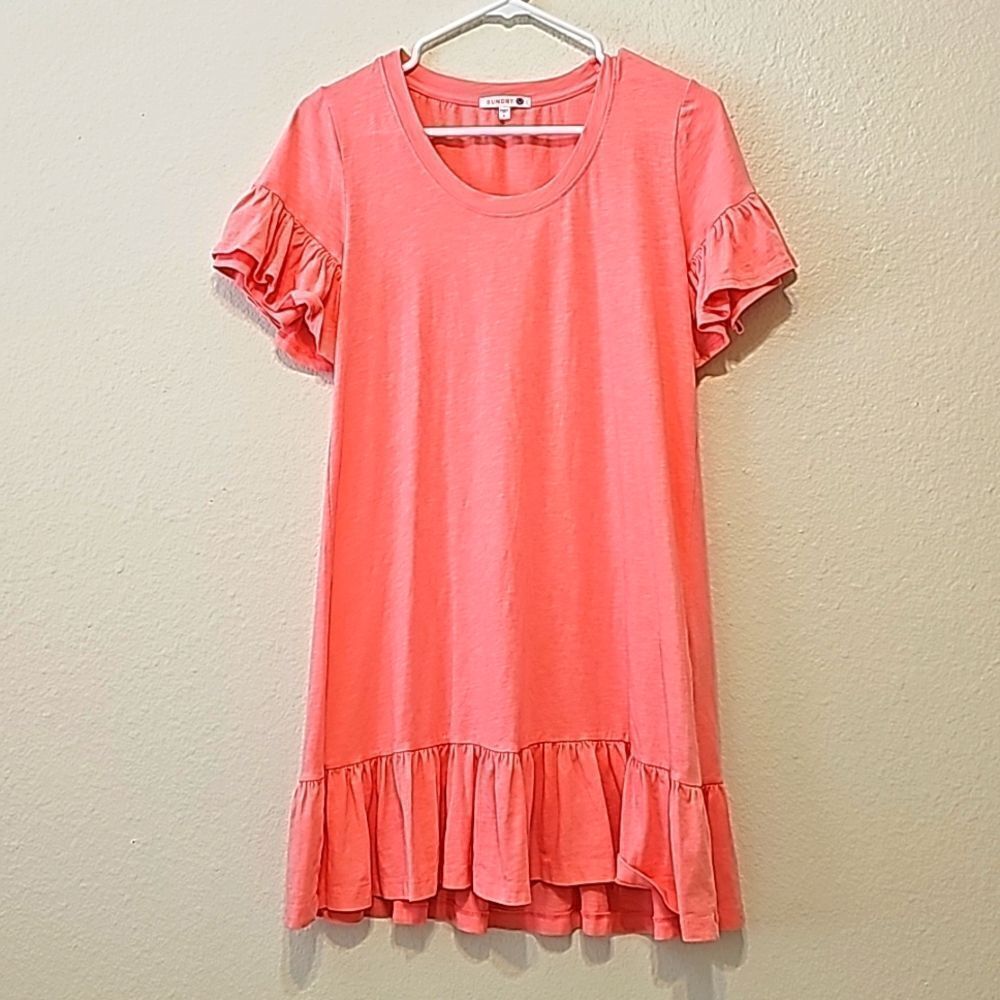Sundry‎ Dress Peach Orange T Shirt A Line Ruffle Short Sleeve size 0